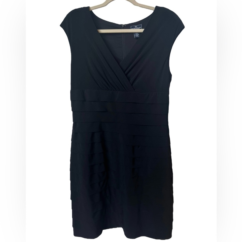 American Living Dress Black Ruched Dress w/ Shoulder Pads